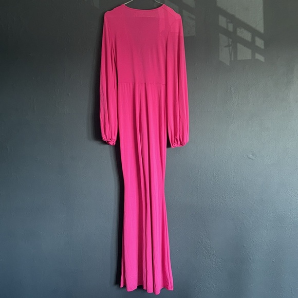 ASOS DESIGN GLAM PLUNGE TIE FRONT JUMPSUIT IN SLINKY IN BRIGHT PINK SIZE 6 - Picture 2 of 6